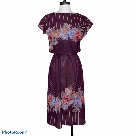 Vintage floral stripes polka dot dress